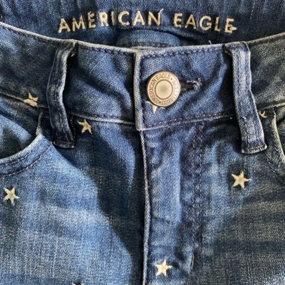 American Eagle Womens High Rise Jegging Sz 0 Embroidered White Stars Distressed - Picture 3 of 10